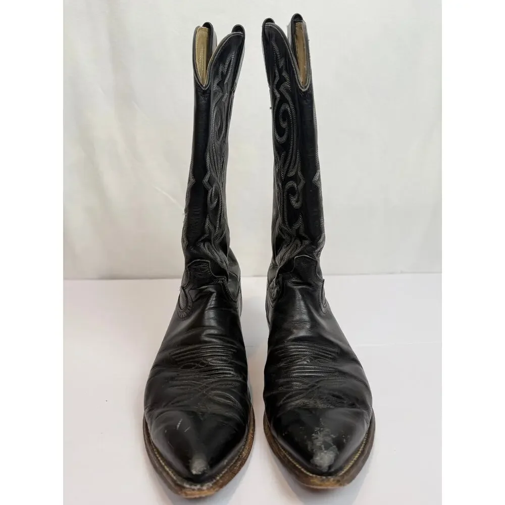Justin 1408 Mens 9D Black Leather Cowboy Boots Western Pull-On USA Made - Picture 4 of 10